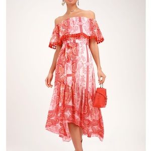 Lulu’s orange off shoulder dress NWT